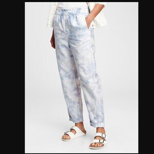 GAP Tie-Dye Khakis Pants Women’s Size 4 | Blue White Elastic Waist Linen Blend J